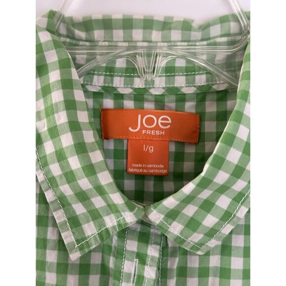 Joe Fresh Mens Long Sleeve Green White Plaid Shirt Size Large Easter Spring - Picture 5 of 7